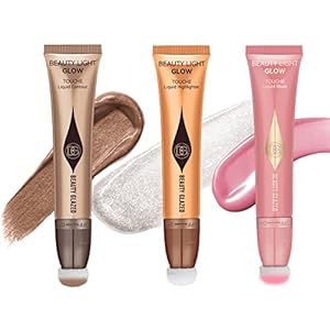 3PCS Liquid Contour Beauty Wand, Highlighter and Bronzer Stick with Cushion Applicator Attached Easy to Blend, Lightweight Silky Cream Contour Face Illuminator Makeup Stick (Contour+Highlighter+Blush)