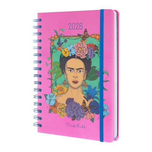 Grupo Erik Agenda 2026 Semana Vista A5 Frida Kahlo - Agenda semanal Anual mujer Con Anillas - Incluye Pegatinas, Marcapáginas, Ilustraciones y Planificador mensual