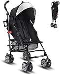 HONEY JOY Baby Lightweight Stroller, Compact Travel Stroller for Airplane, Adjustable Backrest & Canopy, 5-Point Harness, Cup Holder, Storage Basket, Foldable Umbrella Stroller for Toddlers (Black)