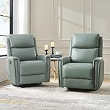 HULALA HOME Genuine Leather Swivel Rocker Recliners Set of 2, Manual Glider Recliner Chairs with Adjustable Backrest & Footrest, Modern Home Theater Lounge Sofa Armchairs for Living Room Bedroom, Sage