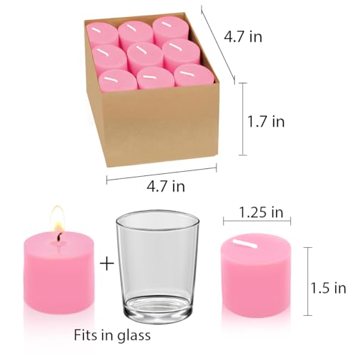 Image of 9 Packs Pink Votive Candles, Small Unscented 1.5 Inch Diameter Wax Candles for Christmas Valentine's Day Wedding, Party, Table Holiday & Home Decoration - 8 Hours Burn Time (1.5 inch W x 1.25 inch H)