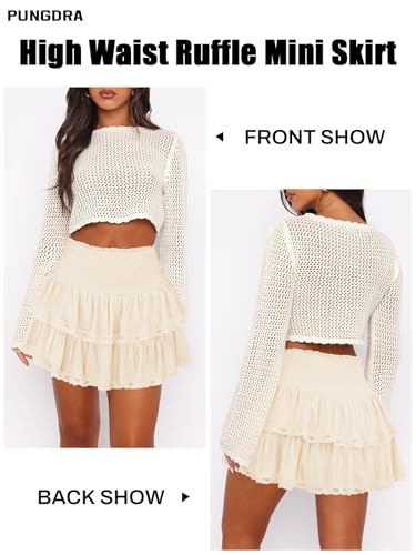 Mini jupe bohème taille haute à volants fluides décontractée