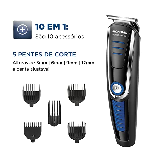 Aparador de Pelos Super Groom 10, Mondial, Preto/Azul, 6W, Bivolt - BG-03