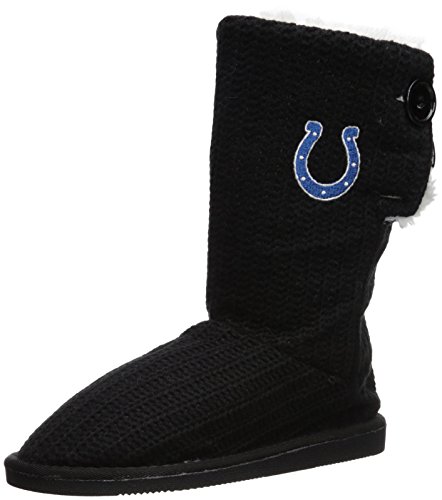 FOCO NFL Football Ladies Knit High End Button Boot Slippers - Black