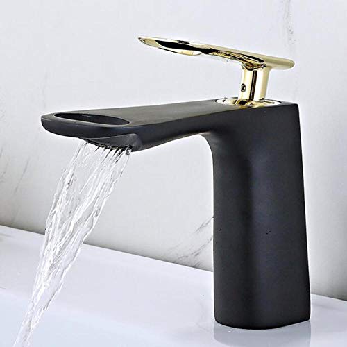 Mitigeur de lavabo cascade robinet noir de salle de bain eau chaude froide