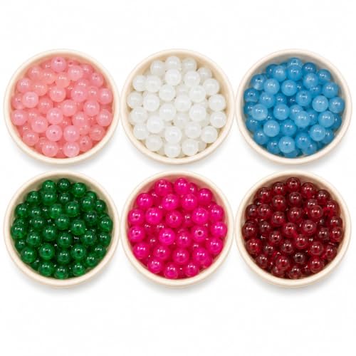 Image of SS Paradise 8mm Glass Jelly Beads (6 Colors 300 Pieces) for Jewellery Making | Round Loose Beads Strands for Necklace, Bracelet, Earrings & DIY Crafts