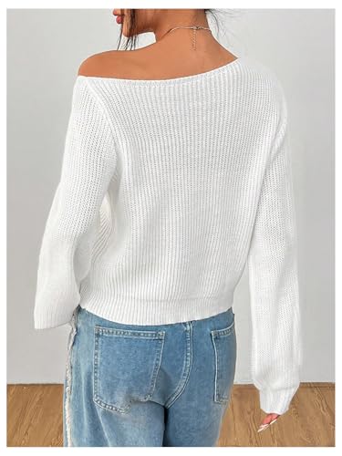 GORGLITTER Women's Off The Shoulder Sweater Lightweight Knit Long Sleeve Pullover Tops2