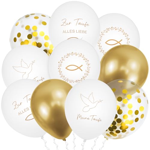 NISENTIA 30 Stück Luftballons Taufe Deko, Taufdeko Latex Luftballons Gold Weiß Taufdeko Mädchen und Junge Kommunion Ballon Helium Ballons für Erstkommunion Konfirmation Meine Taufe Deko
