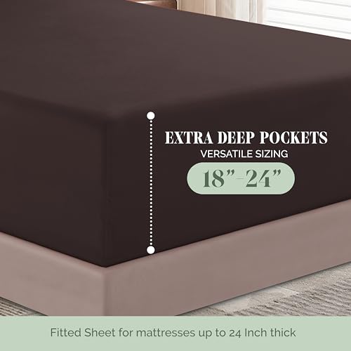 Elegant Comfort Luxury 1500 Premium Hotel Quality Microfiber 4-Piece Sheet Set - Soft, All Around Elastic 18-24 Inches Deep Fitted Sheet - Extra Deep Pocket Sheets, Twin/Twin XL, Chocolate Brown