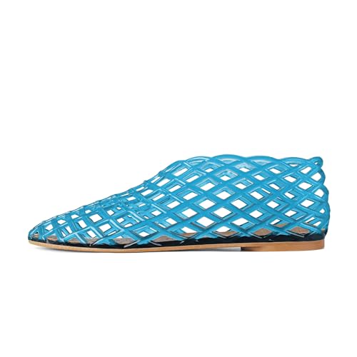 Image of Jelly Mesh Ballet Flats for Women Fishnet PVC Clear Hollow Jellies Sandals Comfortable Beach Ballerina Flats Shoes
