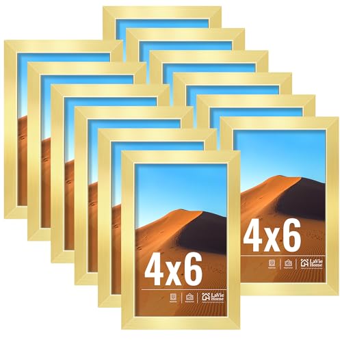 Image of LaVie Home 4x6 Picture Frames Set of 12,Frame for 4x6 Pictures,Photo Frames for Wall Mounting or Table Top Display,Gold