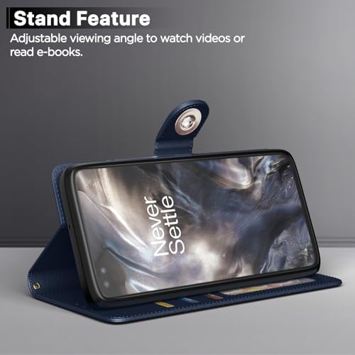 Image of Pikkme Flip Cover Leather Finish | Inside TPU with Card Pockets | Wallet Stand and Shock Proof | Complete Protection Button Flip Case for Oneplus Nord (2020) (Blue)