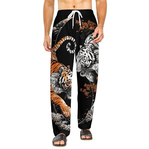 Yin And Yang Orange Tiger White Men's Pajama Pants Lightweight Pjs Bottoms Sleep Lounge Pant with Pocket Drawstring