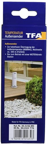 TFA Dostmann WD Aussensender, 30.3156, nur für TFA WETTERdirekt - Modelle, Ersatzsender, 868 MHz, nur 1 Sender pro Gerät verbindbar, weiß