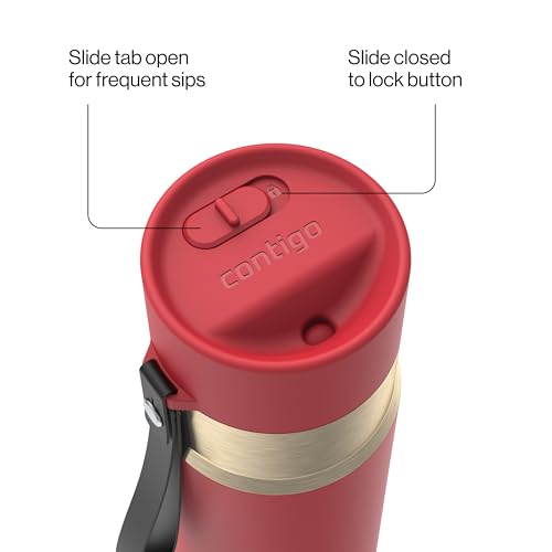 Image of Contigo AutoSeal 24 oz Stainless Steel Vacuum-Insulated Water Bottle with Leakproof Push-Button Spout & Lock, Carry Strap, BPA-Free & Lead-Free, Dishwasher Safe