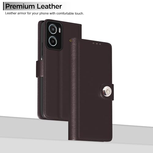Image of Pikkme Flip Cover Leather Finish | Inside TPU with Card Pockets | Wallet Stand and Shock Proof | Complete Protection Button Flip Case for Moto G05(Coffee)