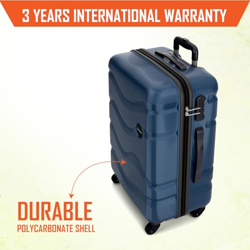 Image of Safari Genius Fortis 77cm Large Size Check-in Trolley Bag Hard Case Polycarbonate, 4 Spinner Wheels, 360 Degree Wheeling Luggage, Travel Bag, Suitcase for Travel, Trolley Bags for Travel, Blue