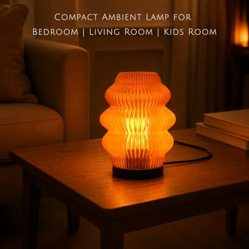 Image of Haydn Clear Orange LED Ambient Table Lamp for Bedroom & Living Room - Warm Glow Bedside Night Lamp, Decorative Study Desk Lamp, Modern Home Decor Lighting (LED Bulb Included)