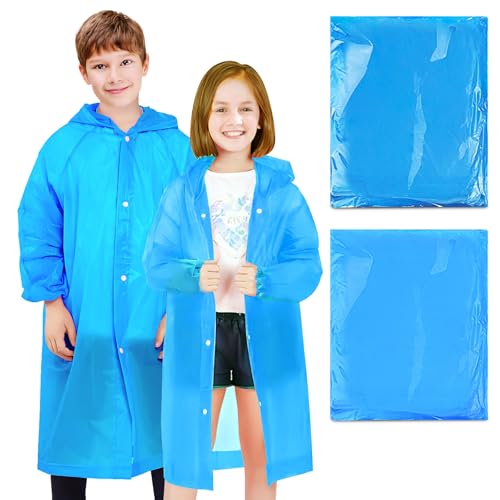 Image of BFONS 2-3 Pack Rain Ponchos for Kids, Reusable Raincoats for Boys Girls with Hood and Sleeves, Waterproof Rain Jackets