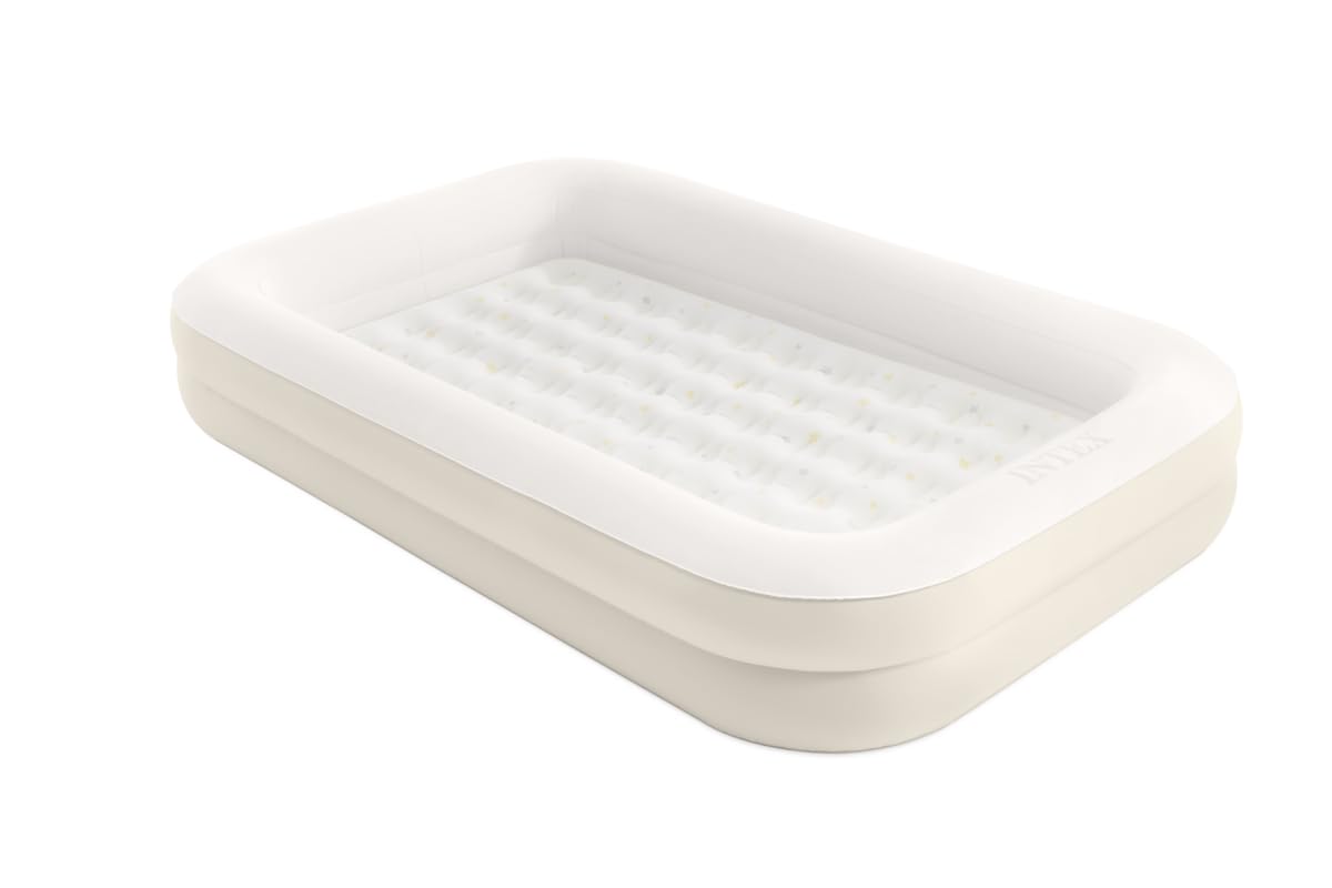 Intex 66811EP Inflatable Kidz Travel Bed Set, Includes Hand Pump and Carry Bag, Removable Mattress, Quick Inflation, Indoor Use, 42in x 66in x 10in, Beige Color with Star Print Frame