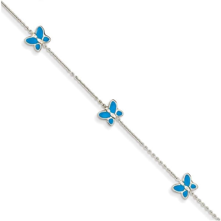 FJC Finejewelers 10 Inch 14k White Gold Blue Enameled Butterfly Anklet
