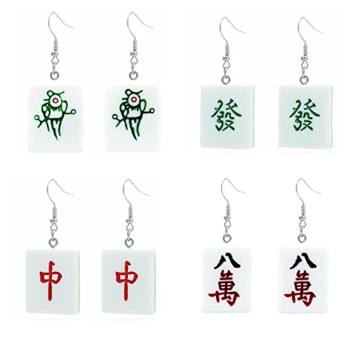 Mahjong Earrings Creative Funny Vintage Cubic Dice Dangle Drop Earrings Handmade Geometric Resin Mahjong Earring for Women Lucky Jewelry