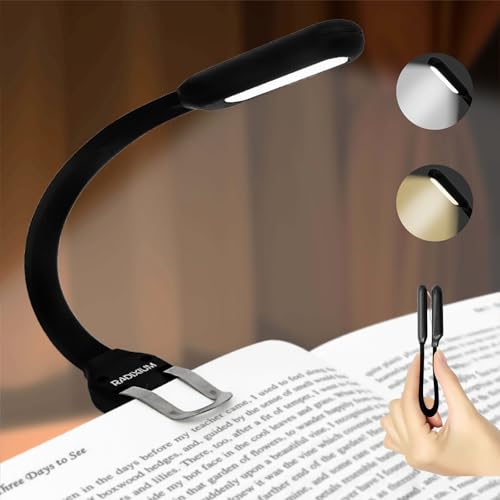 Image of Slim Rechargeable Book Reading Light, Eye Caring LED with 4 Color Temperatures, Portable Clip on Book Light for Reading in Bed & Travelling. Prefect Elegant White Book Lover.(Black)