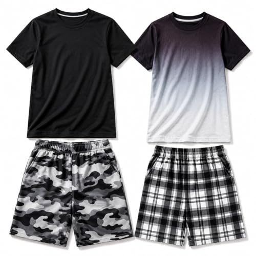 Image of US Angels Pajamas Set for Boys, 4-Piece Set, Short Sleeve Shirt with Pajama Shorts