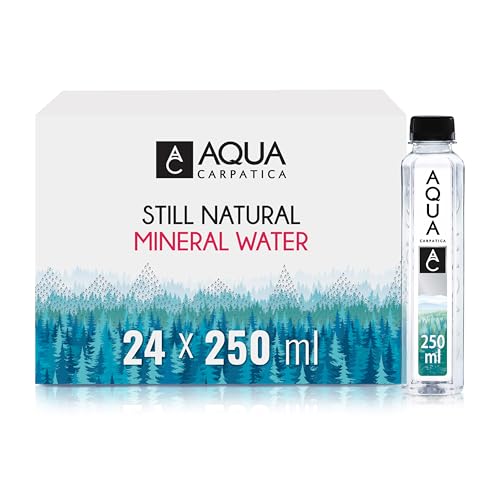 AQUA Carpatica 250ml x 24 Pure Natural Still Mineral Water - 24-Pack Bottled Water Virtually Nitrate Free Low Sodium Naturally Alkaline Natural Electrolytes Premium Multipack 100% Recyclable