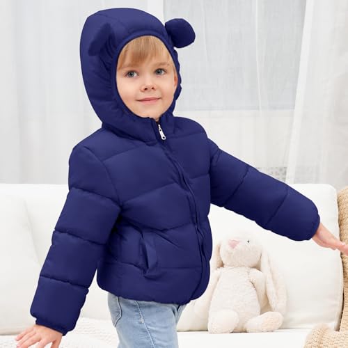 Image of Toddler Boys Girls Thicken Winter Coat Baby Fleece Warm Cute Bear Ear Hooded Jacket Clothes 2024