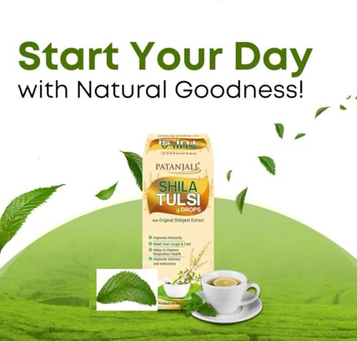 Image of Patanjali Shila Tulsi Drop, Helps boost Stamina, Pure Tulasi Ark, Natural Anti- Viral Drops with Pure Shilajeet /Shilajit Extracts for Cough Relief, Immunity Booster - 30 Ml