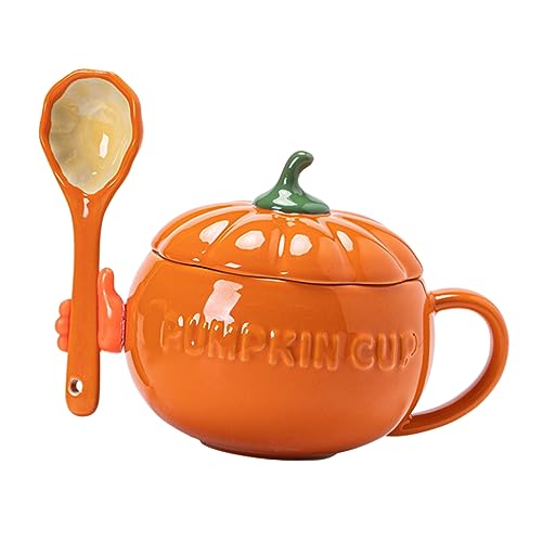 BESTonZON 1 Ensemble En Céramique Citrouille Tasse Jus Tasses Bol À Soupe En Céramique Cuillère Ensemble Le Bureau Automne Décor Mignon Bureau Café Citrouille