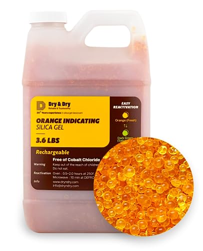 Dry & Dry [3.6 LBS] Premium Orange Indicating Silica Gel Desiccant Beads(Industry Standard 3-5 mm) - Rechargeable Silica Gel Beads(3.6 LBS)