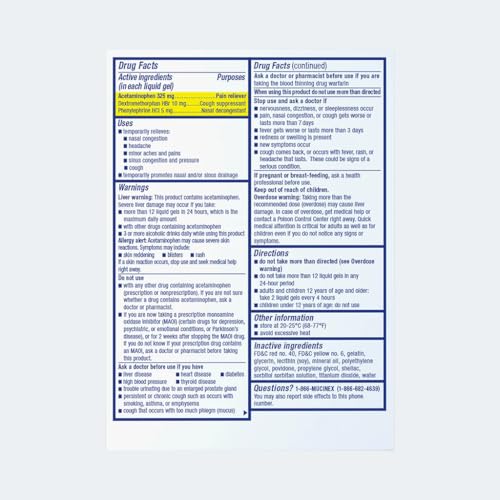 Mucinex Sinus-Max Maximum Strength Severe Congestion & Pain, Sinus Symptom Relief, Pain Reliever, Cough Suppressant and Nasal Decongestant, 16 Liquid Gels (Pack of 2) - image 2