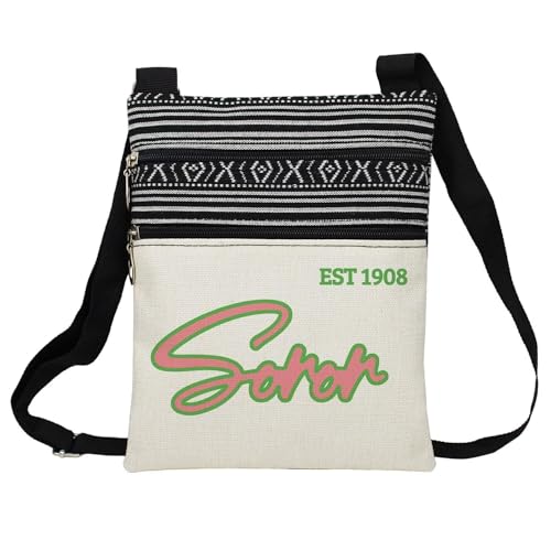 Soror 1908 Messenger Bag Small Ethnic Pattern Printed Adjustable Strap Crossbody Zipper Bag Sorority AKA Phone Bag Wallet Cute Shoulder Handbag for Women