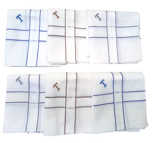 Image of ANTONIA Men's Initial Alphabet Handkerchiefs | Premium Cotton Personalized Hankies with Letter Embroidery (A-Z) | Soft, Absorbent & Reusable | Formal, Wedding & Gift Use | Pack of 6