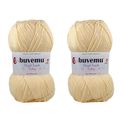 Image of Cloud Touch Baby - DK Weight Soft Anti-Pilling Yarn for Baby Clothes, Blankets & Amigurumi Crochet & Knitting, 90% Acrylic 10% Viscose derived from Bamboo, 3.53 Oz / 262 Yards (Cream, 2 Pack)