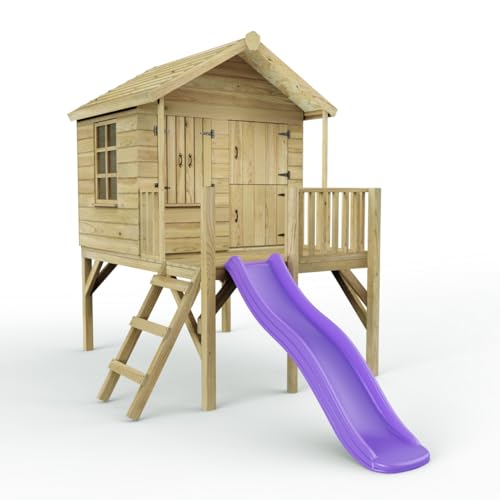 Rebo® 5FT x 5FT Childrens Wooden Garden Playhouse on Deck with 6ft Slide - Nightingale Purple | OutdoorToys | Kids' Outdoor Wooden Garden Wendy House, Children's Play Shed, Weather Resistant - Image 4