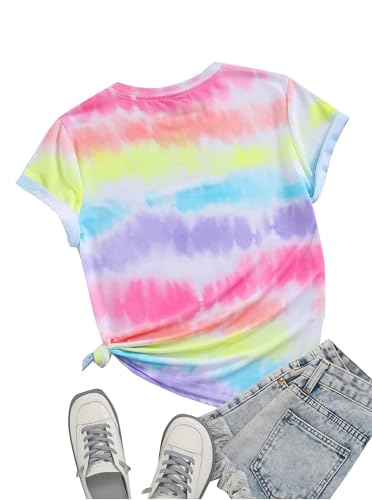 Remidoo Women's Casual Tie Dye Heart Graphic T Shirt Short Sleeve Crewneck Tee Tops2