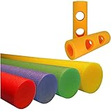 Conipa Schwimmnudel Poolnudel für Kinder 3-6 Jahre und Erwachsene, 4 Stück mit 6 Loch Verbinder, Zum Baden oder Aquasport, Wassernudel Set, Schwimmnudeln rot blau grün gelb Pool-Nudel Zubehör