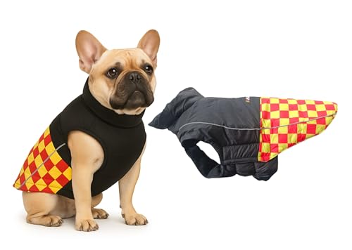 Image of The Pets Company Dog Winter Coat Jacket, Cloth, Windproof, Waterproof, Light Weight, Washable, Ultra Warm Thick Fleece Lined Dog Vest for Cold Weather Protection, (Yellow Check, Small-Medium-16 Inch)