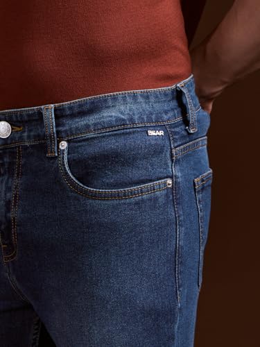 Image of Men's Mid Blue Solid Skinny Fit Denim Jeans