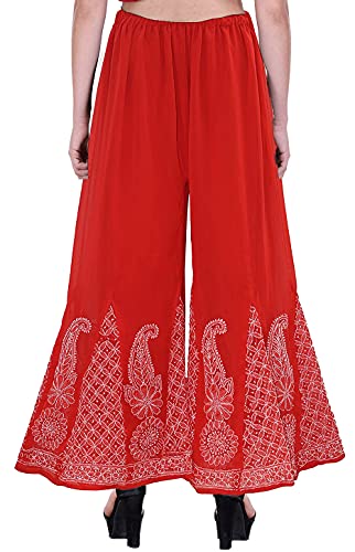Image of Lavangi Women Lucknow Chikankari Hand Embroidered Chifffon Palazzo /Sharara (Free Size)
