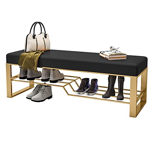 Este Lujoso Banco Moderno para Guardar Zapatos con estantes de Metal, Banco Acolchado para Zapatos para la Entrada, Zapatero de 2 Niveles y Organizador de Botas, Elegante reposapiés de almac