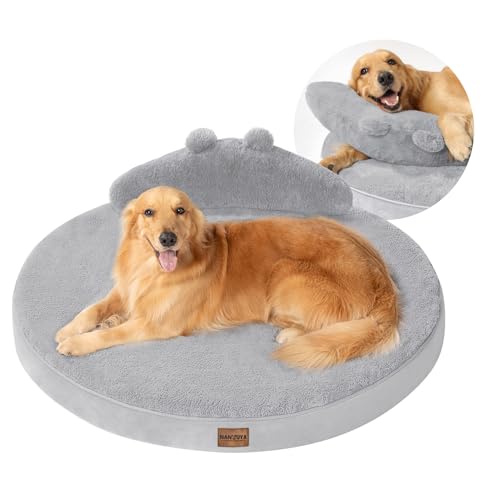 Large Dog Bed - Orthopedic Dog Beds for Extra Large Dogs with Washable Removable Cover Waterproof Pet Beds with Pillow - Light Gray