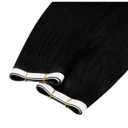 Image of LaaVoo Tape in Weft Hair Extensions Human Hair 18 inch Weft Tape Extensions Jet Black Invisible Tape ins Hair Extensions Human Hair Remy 50G