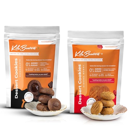 Image of Kilobeaters Keto Friendly Chocolate And Almond Dessert Diet Cookies Biscuits Snacks With Sugar Free, No Maida, Zero Sugar & Zero Preservatives, 400 Gram - (Combo Pack Of 2)