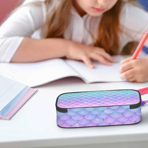 Image of Mermaid Scales Pencil Case Organizer Pink Blue Fish Scales Glitters Line Underwater Sea Stationery Box Makeup Box School Supply for Boy Girl Men Women