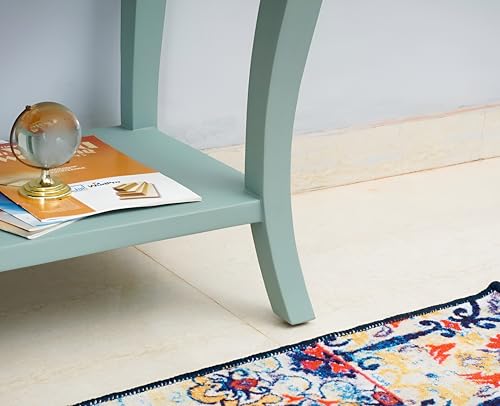 Image of Wooden Console Table with 2 Drawers, Natural Wood Top, Curved Legs, Entryway Sofa Table, Sheesham Wood Study Table with Shelf Storage, 46Lx17Wx30H Inches. (Silt Green)