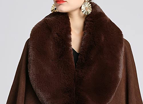 Women Open Front Faux Rabbit Fur Collar Poncho Cape Large Knitted Cardigan Shawl Coat Winter Warm Cape Cloak2